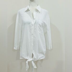 Boston Proper Women’s White 3/4 Sleeve Roll Tab Delicate Cotton Blouse Size‎ M